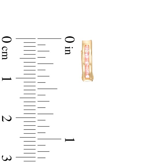 Child's 2.0mm Princess-Cut Pink Cubic Zirconia Huggie Hoop Earrings in 14K Gold