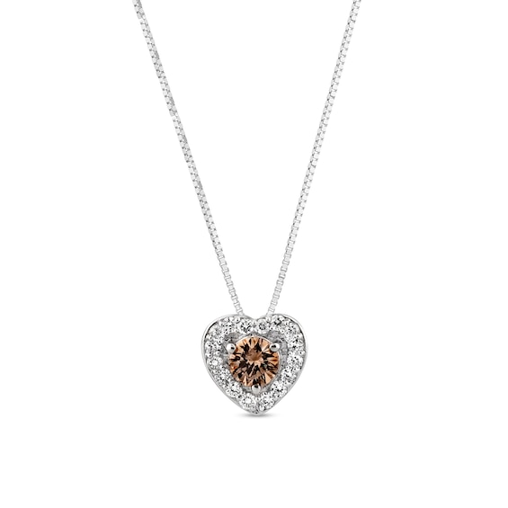 1/4 CT. T.w. Champagne and White Diamond Heart Frame Pendant in 10K White Gold