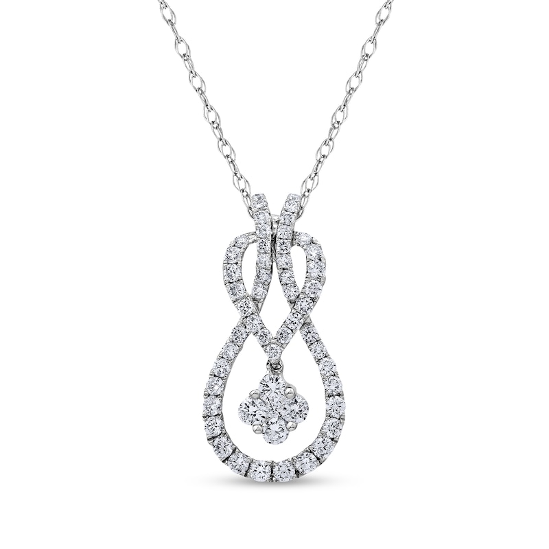 Main Image 1 of 1/2 CT. T.W. Clover Multi-Diamond Abstract Infinity Pendant in 10K White Gold