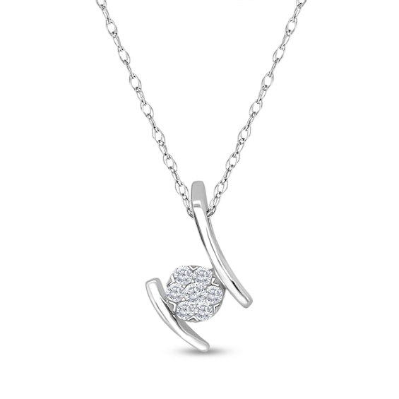 1/10 CT. T.w. Multi-Diamond Bypass Double Bar Pendant in 10K White Gold