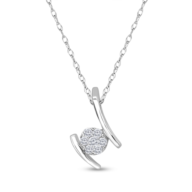 Main Image 1 of 1/10 CT. T.W. Multi-Diamond Bypass Double Bar Pendant in 10K White Gold