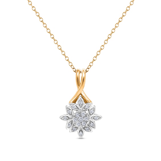 1/15 CT. T.w. Multi-Diamond Leaf Frame Pendant in 10K Two-Tone Gold