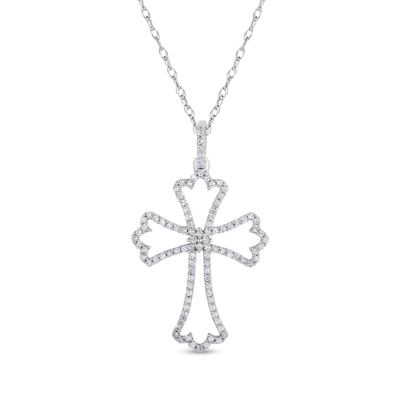 1/3 CT. T.w. Diamond Open Cross Pendant in 10K White Gold