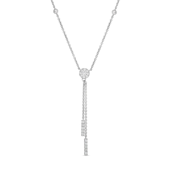 1/3 CT. T.w. Multi-Diamond Double Strand Dangle Y-Necklace in 10K White Gold