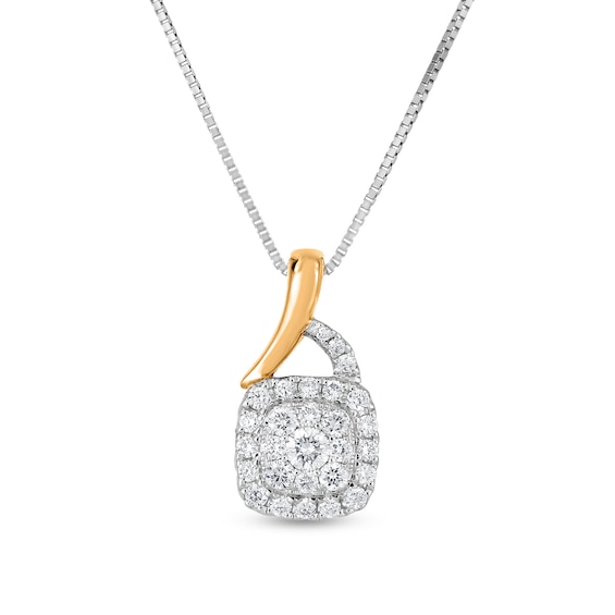 1/4 CT. T.w. Cushion Multi-Diamond Flame-Top Pendant in 10K Two-Tone Gold
