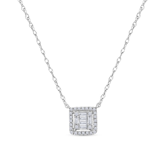 1/4 CT. T.w. Princess Multi-Diamond Square Frame Necklace in 10K White Gold