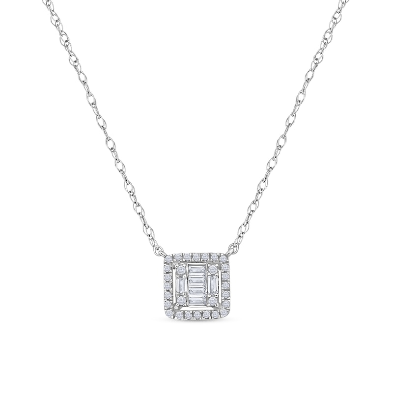 Main Image 1 of 1/4 CT. T.W. Princess Multi-Diamond Square Frame Necklace in 10K White Gold