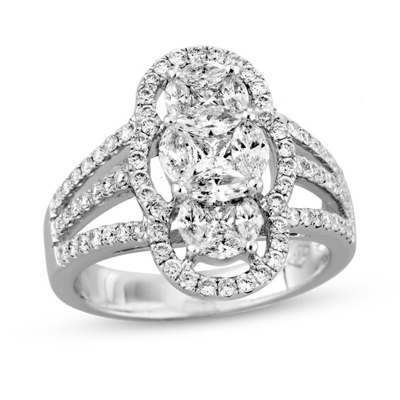 1-1/3 CT. T.w. Multi-Diamond Linear Trio Split Shank Ring in 14K White Gold