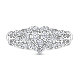 1/4 CT. T.W. Heart Multi-Diamond Fleur-de-Lis Shank Ring in 10K White Gold
