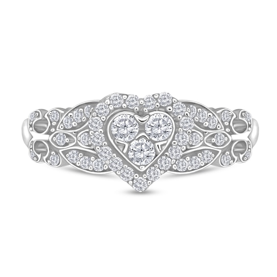 1/4 CT. T.w. Heart Multi-Diamond Fleur-de-Lis Shank Ring in 10K White Gold