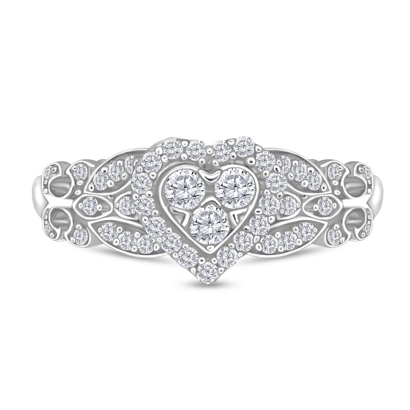 Main Image 1 of 1/4 CT. T.W. Heart Multi-Diamond Fleur-de-Lis Shank Ring in 10K White Gold