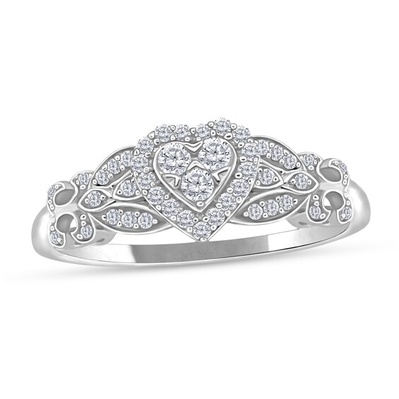 1/4 CT. T.w. Heart Multi-Diamond Fleur-de-Lis Shank Ring in 10K White Gold