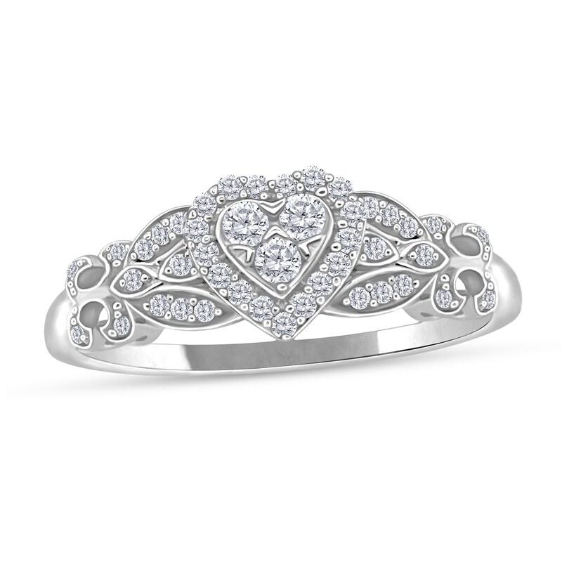 Main Image 2 of 1/4 CT. T.W. Heart Multi-Diamond Fleur-de-Lis Shank Ring in 10K White Gold