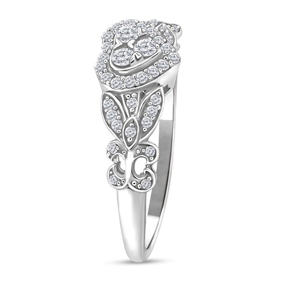 1/4 CT. T.w. Heart Multi-Diamond Fleur-de-Lis Shank Ring in 10K White Gold