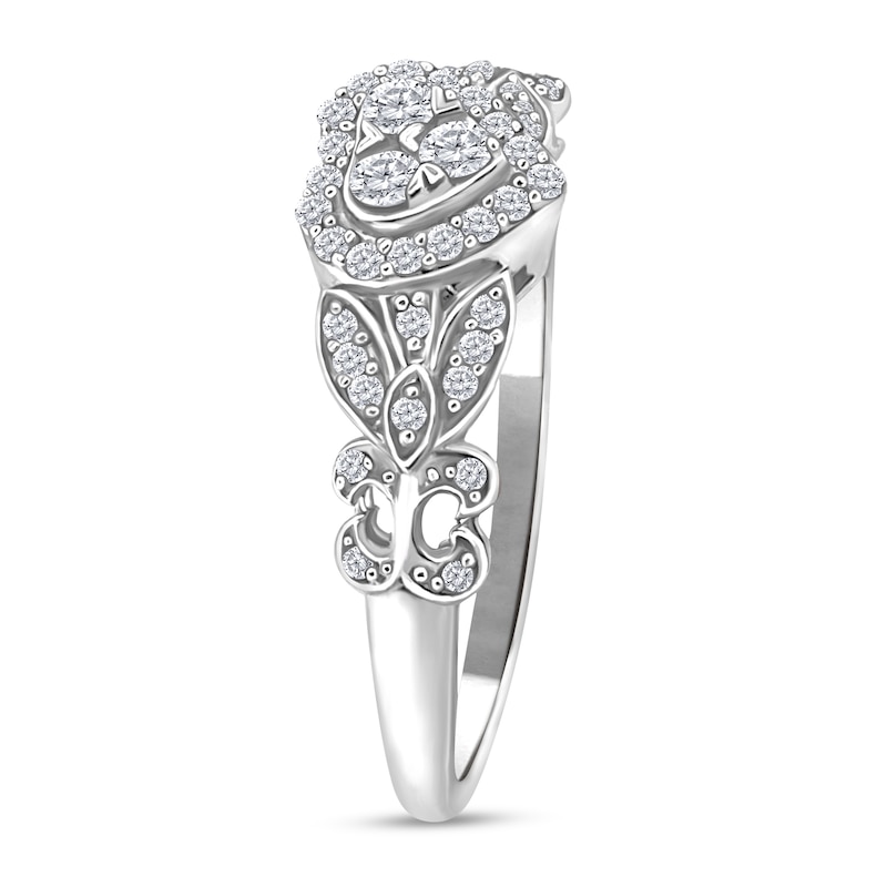 Main Image 3 of 1/4 CT. T.W. Heart Multi-Diamond Fleur-de-Lis Shank Ring in 10K White Gold