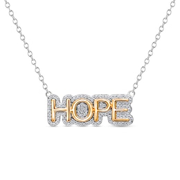 1/4 CT. T.W. Diamond Frame "HOPE" Necklace in Sterling Silver and 14K Gold Plate