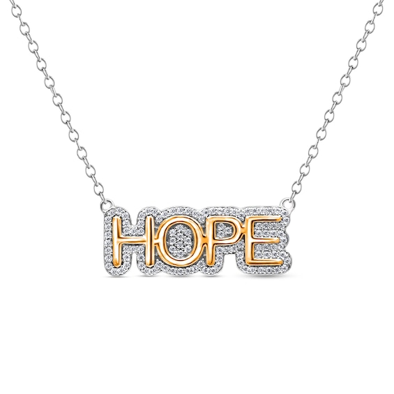 1/4 CT. T.w. Diamond Frame "Hope" Necklace in Sterling Silver and 14K Gold Plate