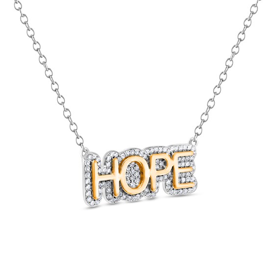 1/4 CT. T.w. Diamond Frame "Hope" Necklace in Sterling Silver and 14K Gold Plate