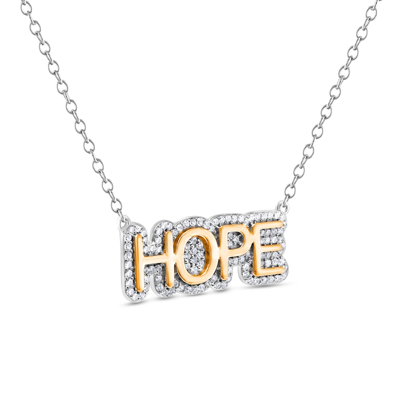 Main Image 2 of 1/4 CT. T.W. Diamond Frame "HOPE" Necklace in Sterling Silver and 14K Gold Plate