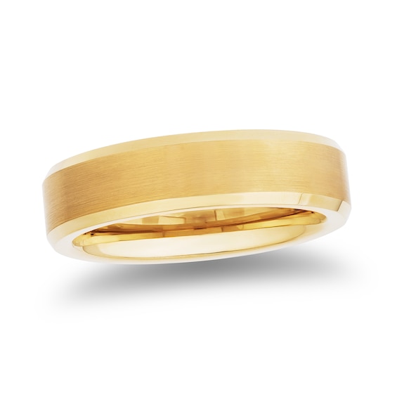 6.0mm Satin Center Beveled Edge Band Yellow Ion-Plated Tungsten