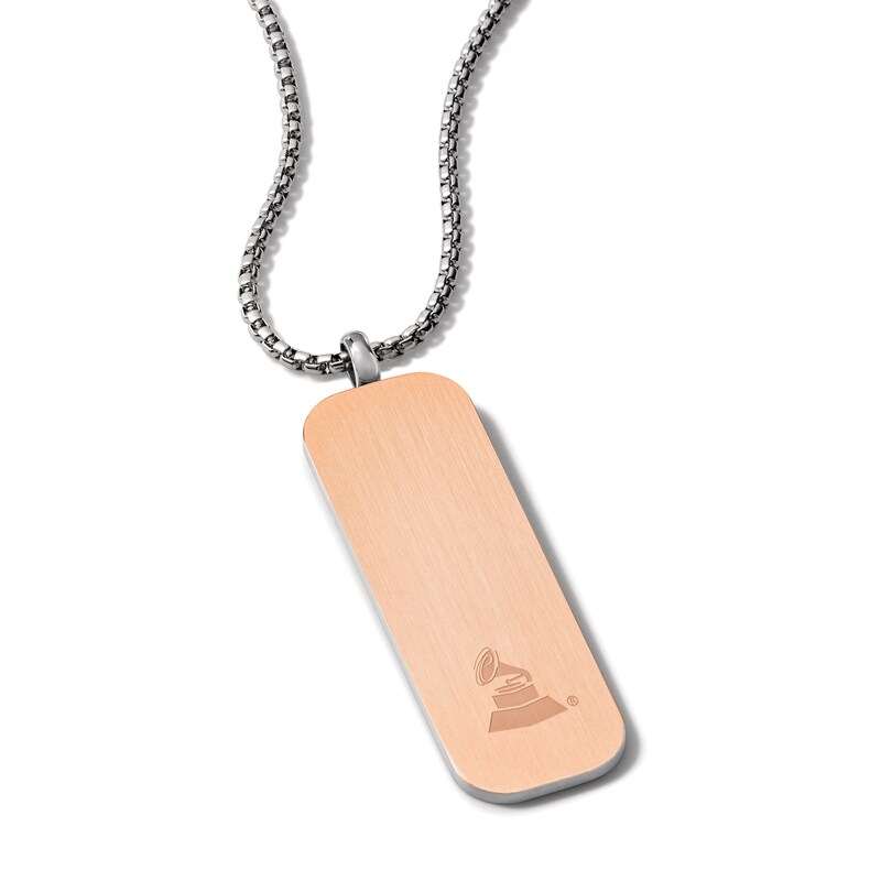 Main Image 1 of Men's Bulova Jewelry Latin GRAMMY® Reversible Dog Tag Pendant in Two-Tone Stainless Steel - 28"