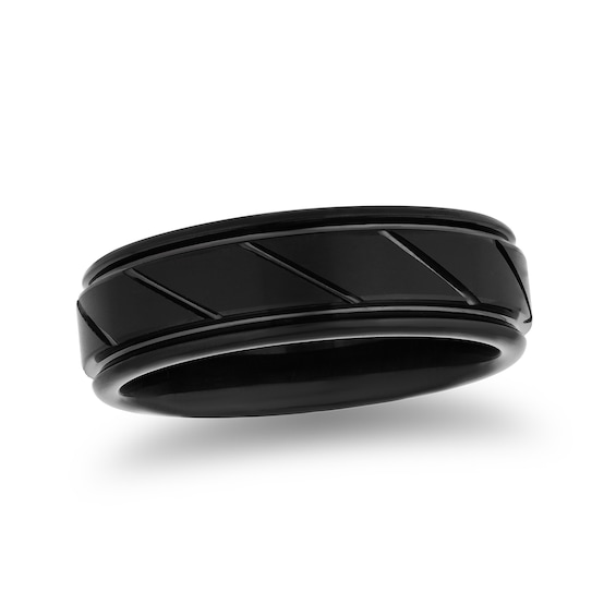 Men's 7.0mm Slant Stripe Band Black Ion-Plated Tungsten