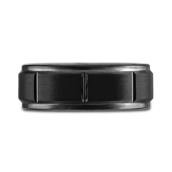 Men's 8.0mm Brushed Center Stepped Edge Band in Black Ion-Plated Tungsten