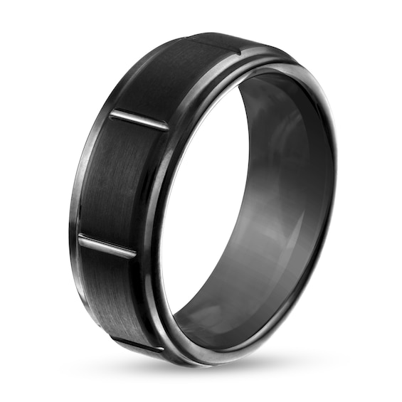 8.0mm Brushed Center Stepped Edge Band in Black Ion-Plated Tungsten