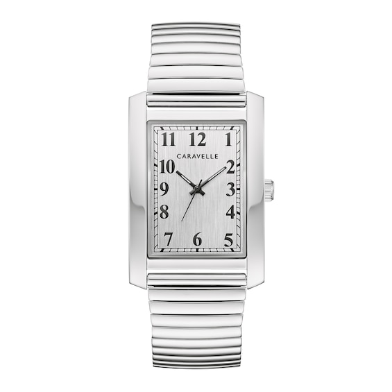 Men's Caravelle by Bulova Silver-Tone Expansion Watch with Rectangular Dial (Model: 43A157)