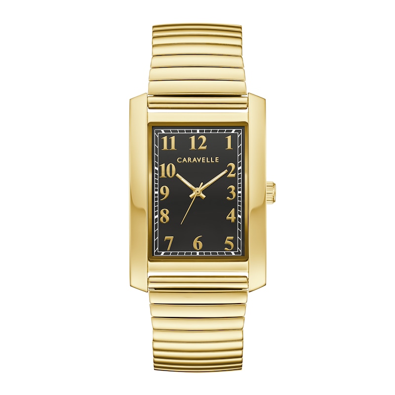 Men's Caravelle by Bulova Gold-Tone Expansion Watch with Rectangular Black Dial (Model: 44A122)