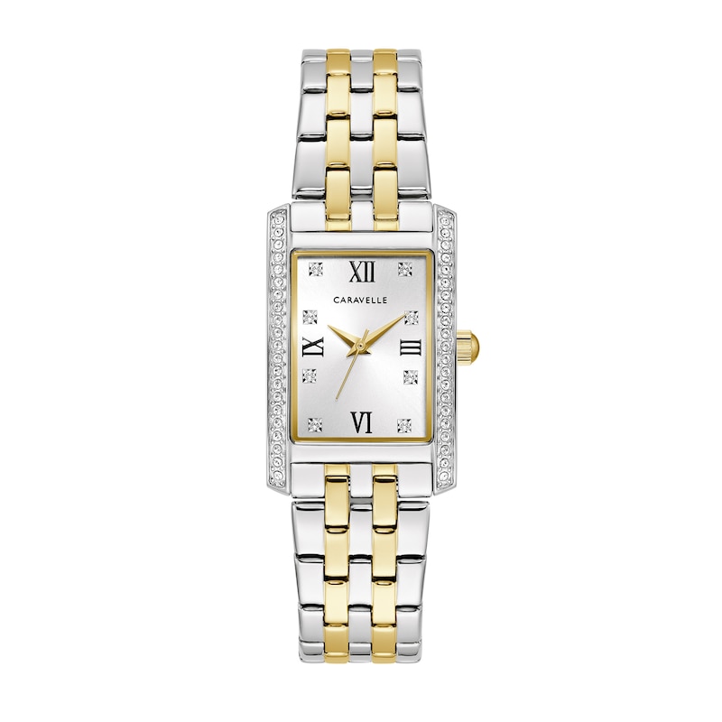 Main Image 1 of Ladies' Caravelle by Bulova Crystal Accent Two-Tone Watch with Rectangular Dial (Model: 45L191)
