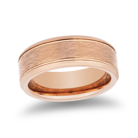 8.0mm Textured Center Beveled Edge Band Rose Ion-Plated Tungsten