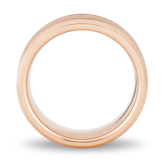 8.0mm Textured Center Beveled Edge Band Rose Ion-Plated Tungsten