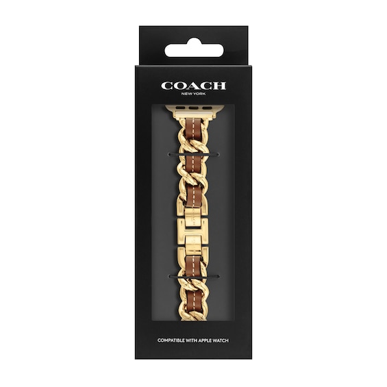 Ladies' Coach Apple Straps Interchangeable Gold-Tone Link and Leather Band Smart Watch Attachment (Model: 14700188)