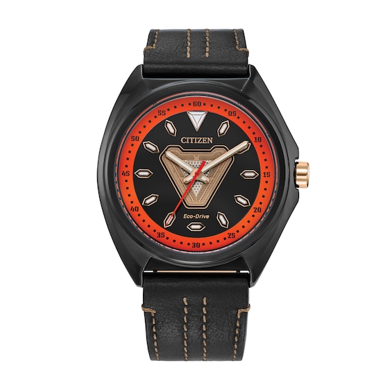 Men's Citizen Eco-DriveÂ® Â©Marvel Tony Stark Black IP Strap Watch with Arc Reactor Dial (Model: Aw2075-05W)