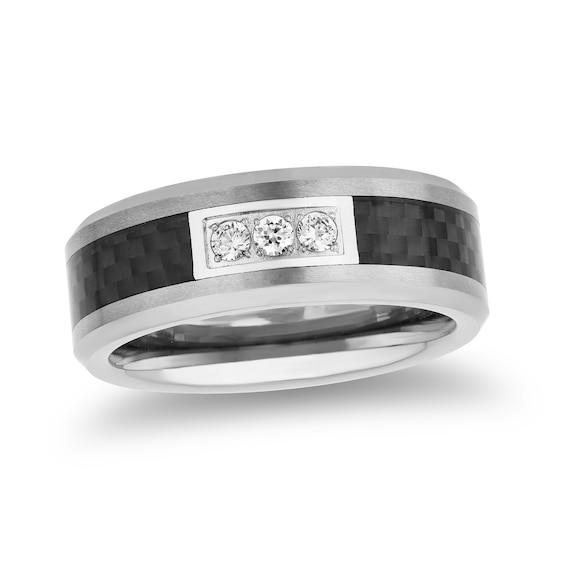 1/6 CT. T.w. Diamond Black Carbon Fiber Beveled Edge Band Tungsten