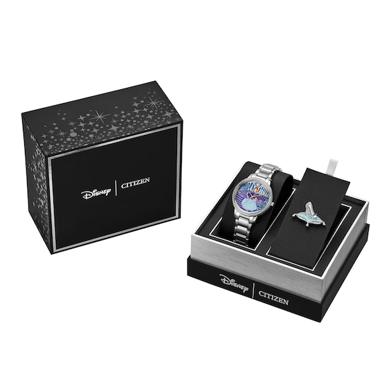 Ladies' Citizen Eco-Drive® Disney Cinderella Crystal Accent Watch and Pin Box Set (Model: Fe7041-51W)