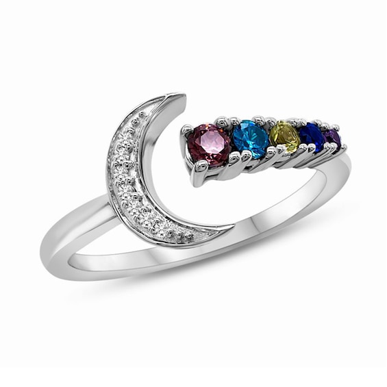 Gemstone and Diamond Accent Crescent Moon Ring (1-5 Stones)