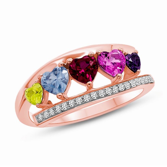 Heart-Shaped Gemstone and 1/15 CT. T.w. Diamond Bypass Open Shank Ring (1-5 Stones)