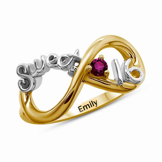 Gemstone Sweet 16 Engravable Infinity Ring (1 Stone and Line)