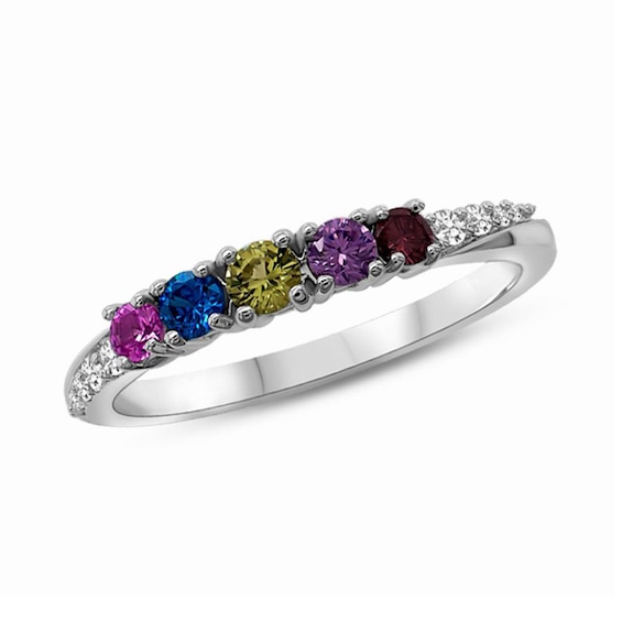 Gemstone and 1/15 CT. T.w. Diamond Ring (1-5 Stones)