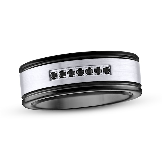 1/15 CT. T.w. Black Diamond Brushed Center Band Ion-Plated Tungsten