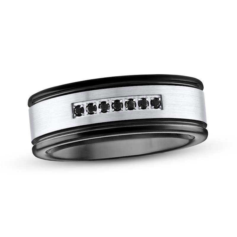 Men's 1/15 CT. T.W. Black Diamond Brushed Center Band in Black Ion-Plated Tungsten