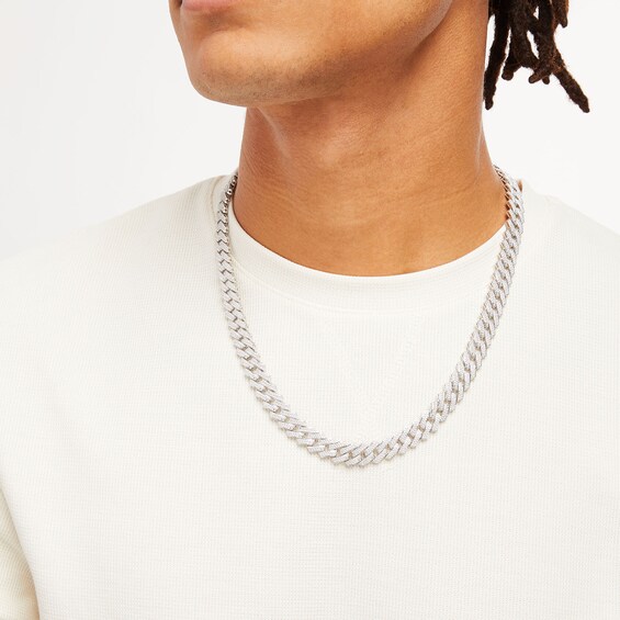 Men's 10 CT. T.w. Diamond Squared Curb Chain Necklace in 10K White Gold - 22"