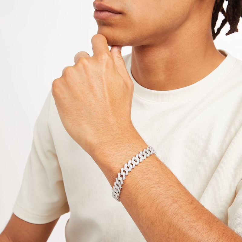 Main Image 2 of Men's 4 CT. T.W. Diamond Squared Curb Chain Bracelet in 10K White Gold - 8.5"