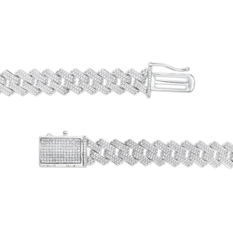 Main Image 3 of Men's 4 CT. T.W. Diamond Squared Curb Chain Bracelet in 10K White Gold - 8.5"