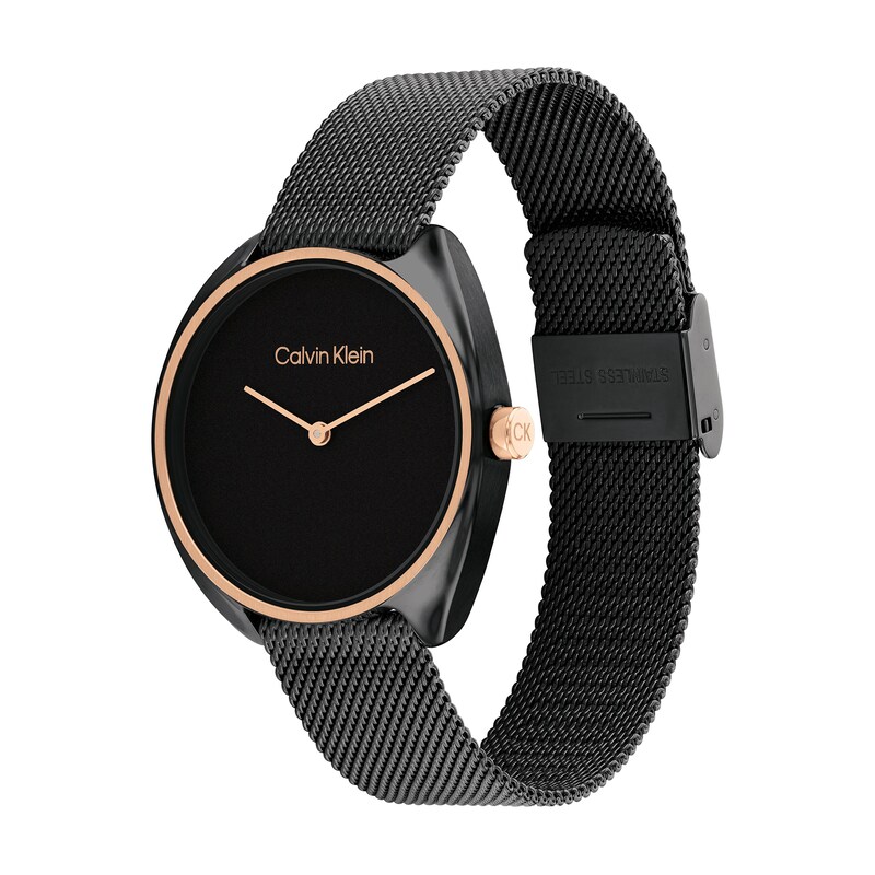Main Image 2 of Ladies' Calvin Klein Two-Tone IP Mesh Watch with Black Dial (Model: 25200272)