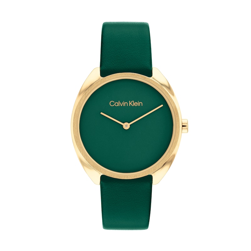 Ladies\' Calvin Klein Gold-Tone IP Green Leather Strap Watch (Model:  25200273) | Zales