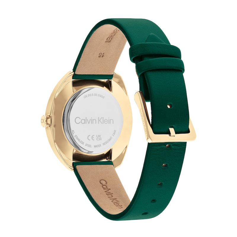 Ladies' Calvin Klein Gold-Tone IP Green Leather Strap Watch (Model: 25200273)