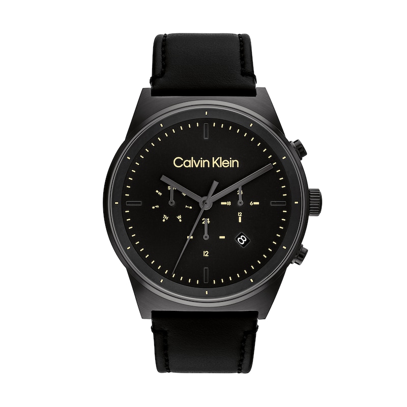 Main Image 1 of Men's Calvin Klein Black Leather Strap Chronograph Watch (Model: 25200298)